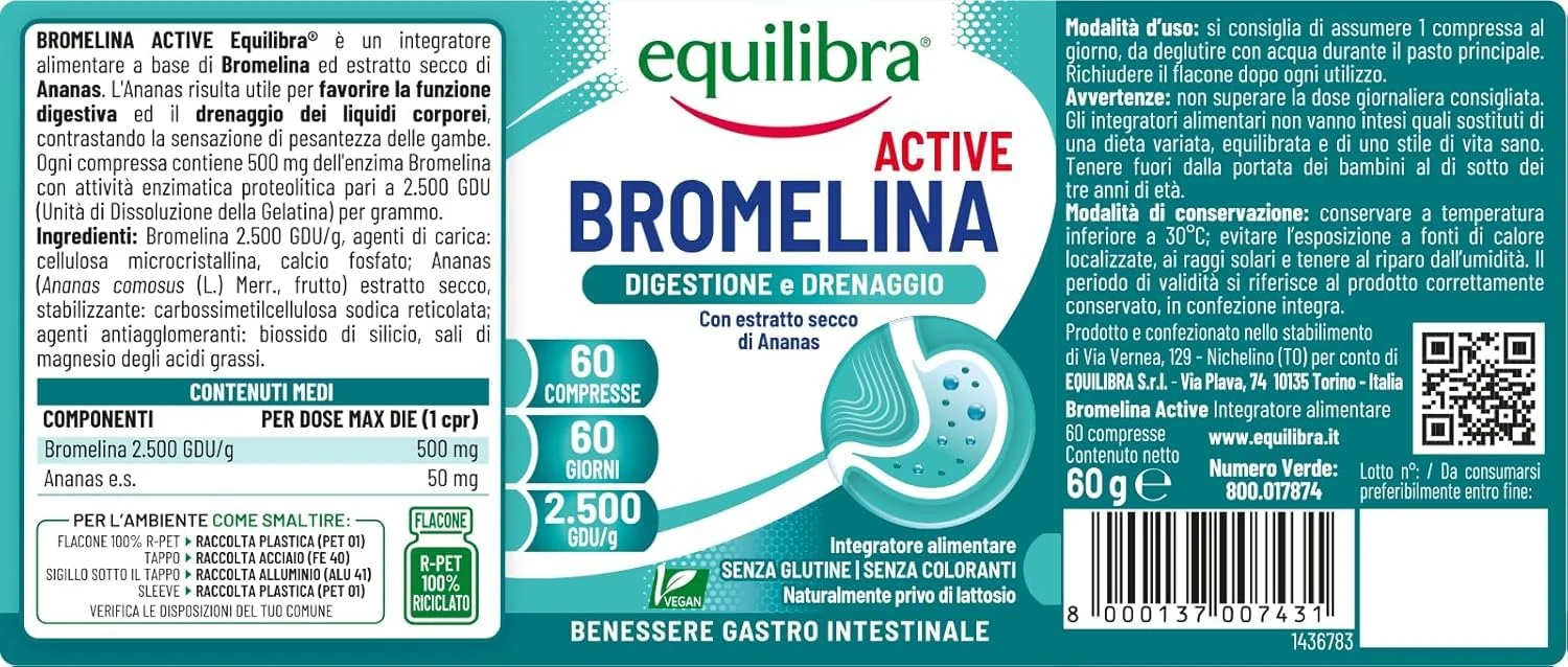 Equilibra Bromelina Active 60 Compresse Per il Benessere Gastrointestinale