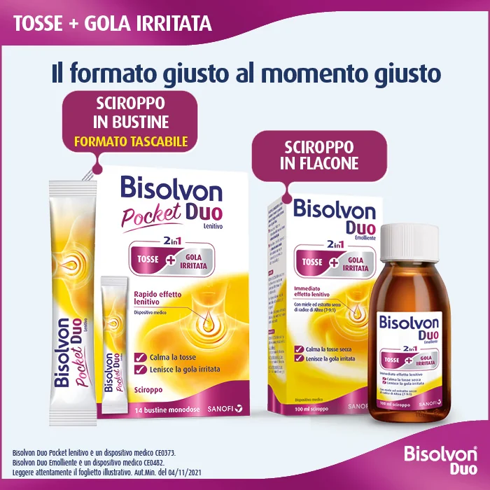 Bisolvon Duo Pocket Lenitivo Contro Tosse e Gola Irritata 14 Bustine