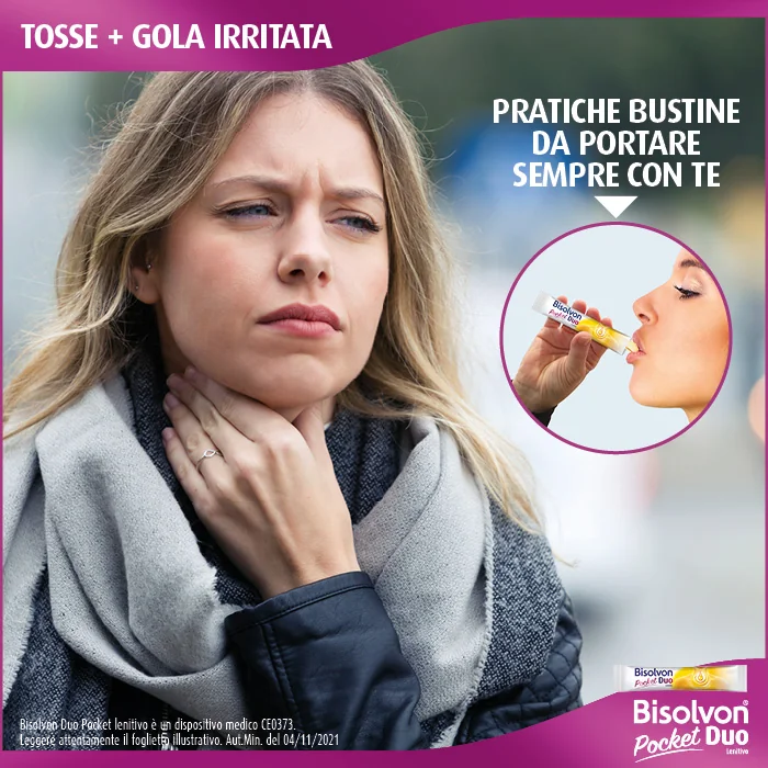 Bisolvon Duo Pocket Lenitivo Contro Tosse e Gola Irritata 14 Bustine
