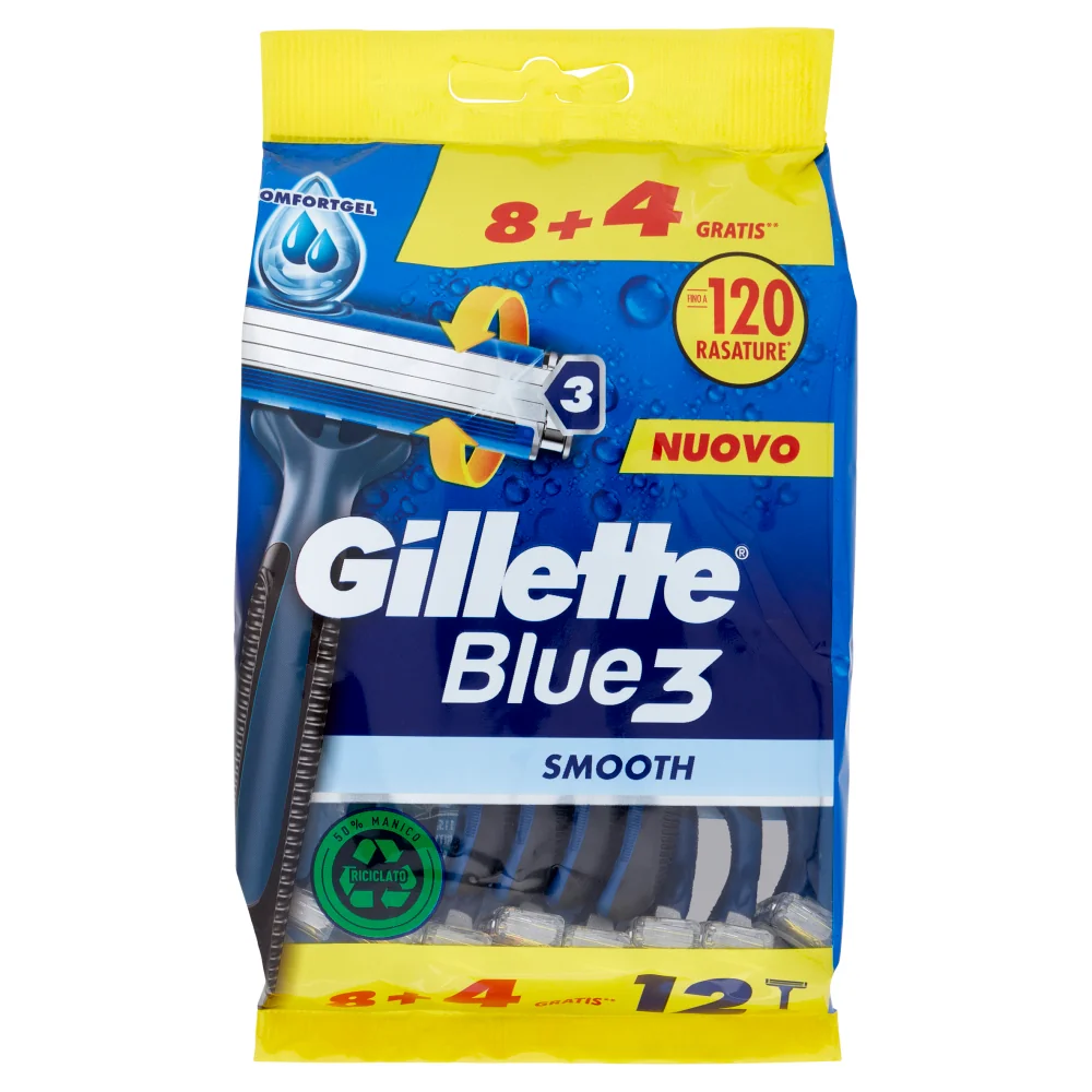 Gillette Blu3 Standard 12 Pezzi Rasoio Usa e Getta per Rasatura Liscia