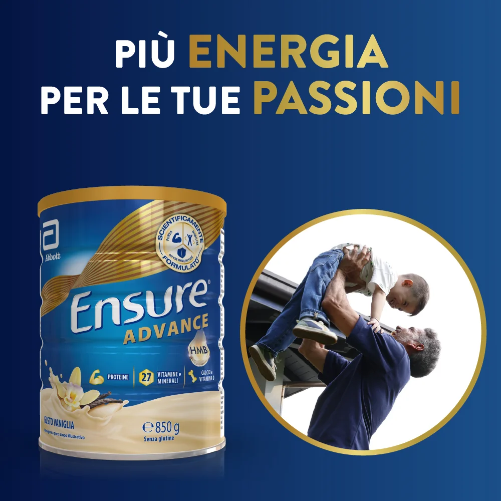Ensure Advance 850 g Gusto Vaniglia Integratore Alimentare Proteico e Multivitaminico con HMB Formato Polvere