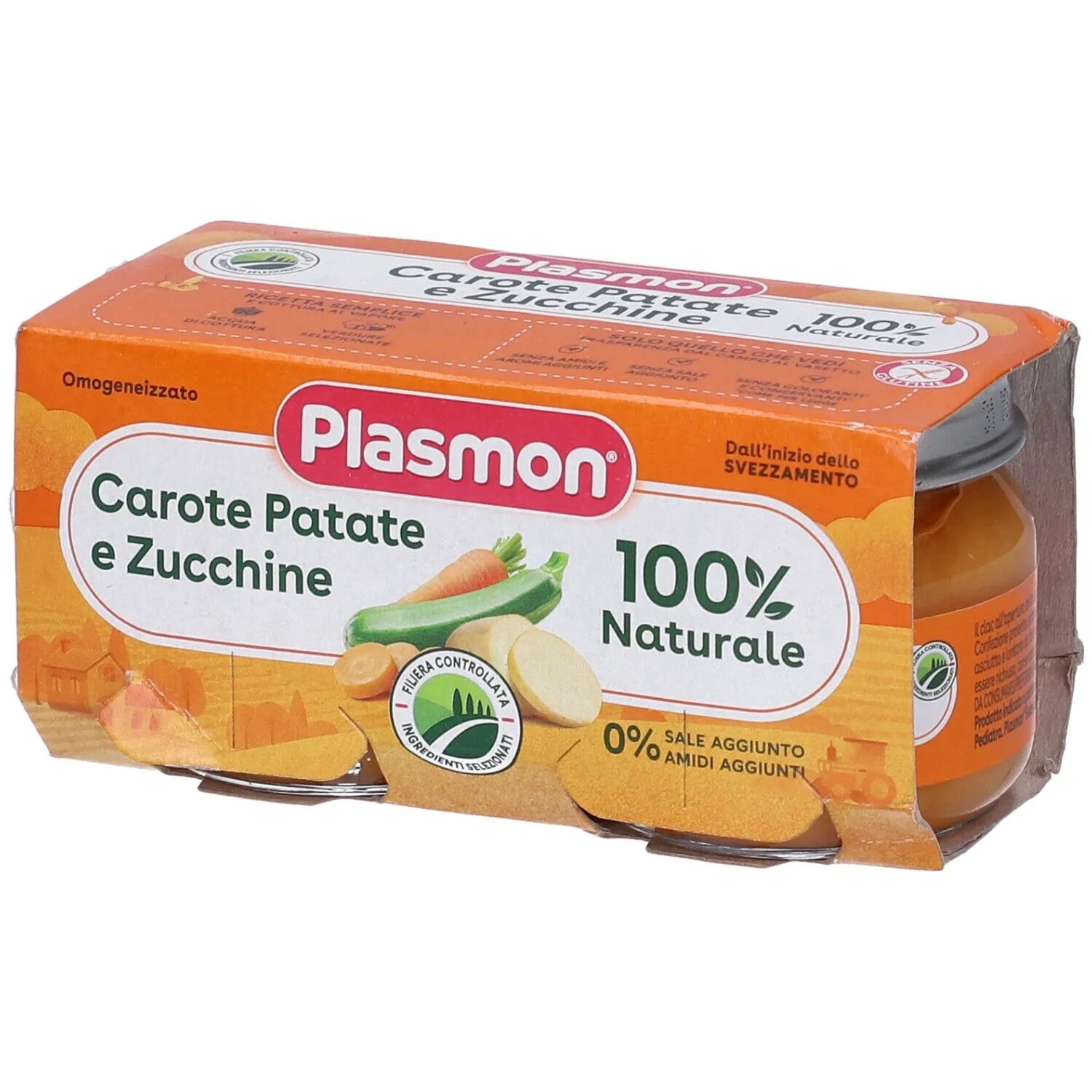 Plasmon Omogeneizzato Carote, Patate e Zucchine 2 x 80 g Alimento per l'infanzia