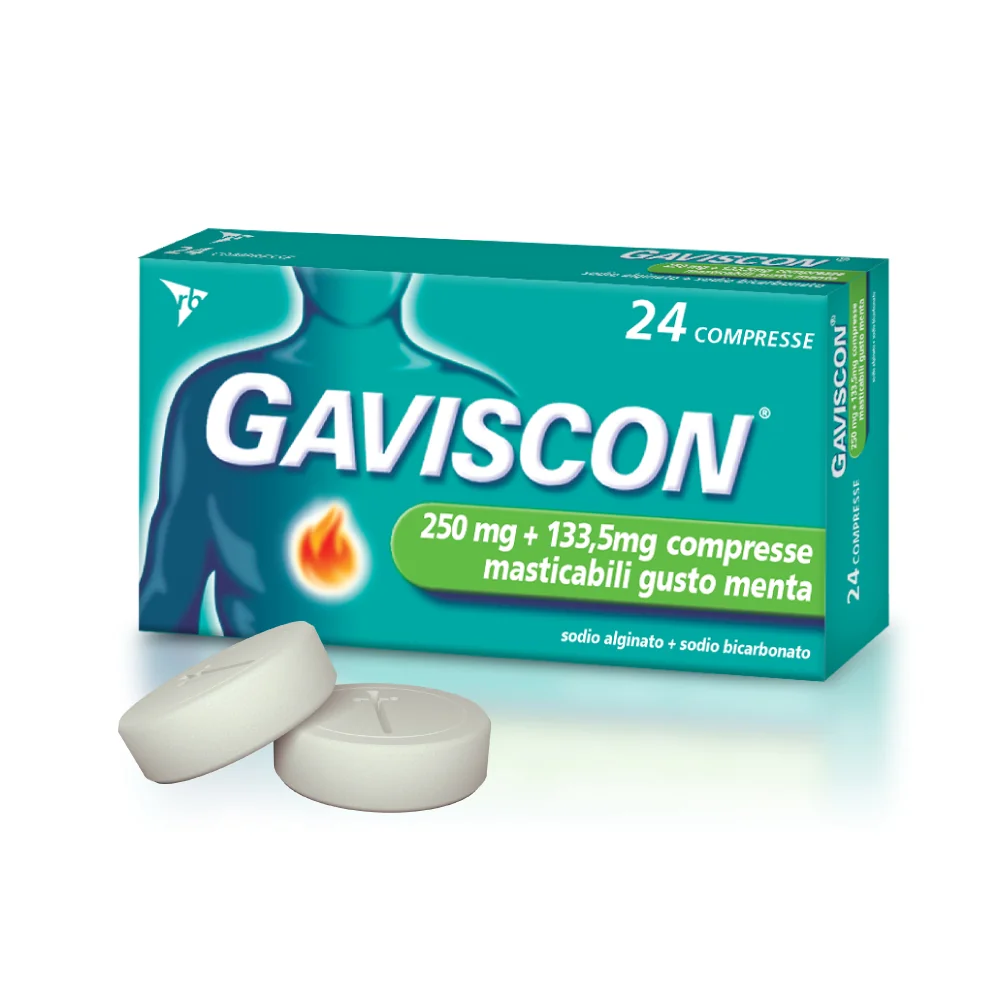 Gaviscon Compresse Masticabili Aroma Menta 250 mg + 133,5 mg 24 Compresse Per Bruciore di Stomaco