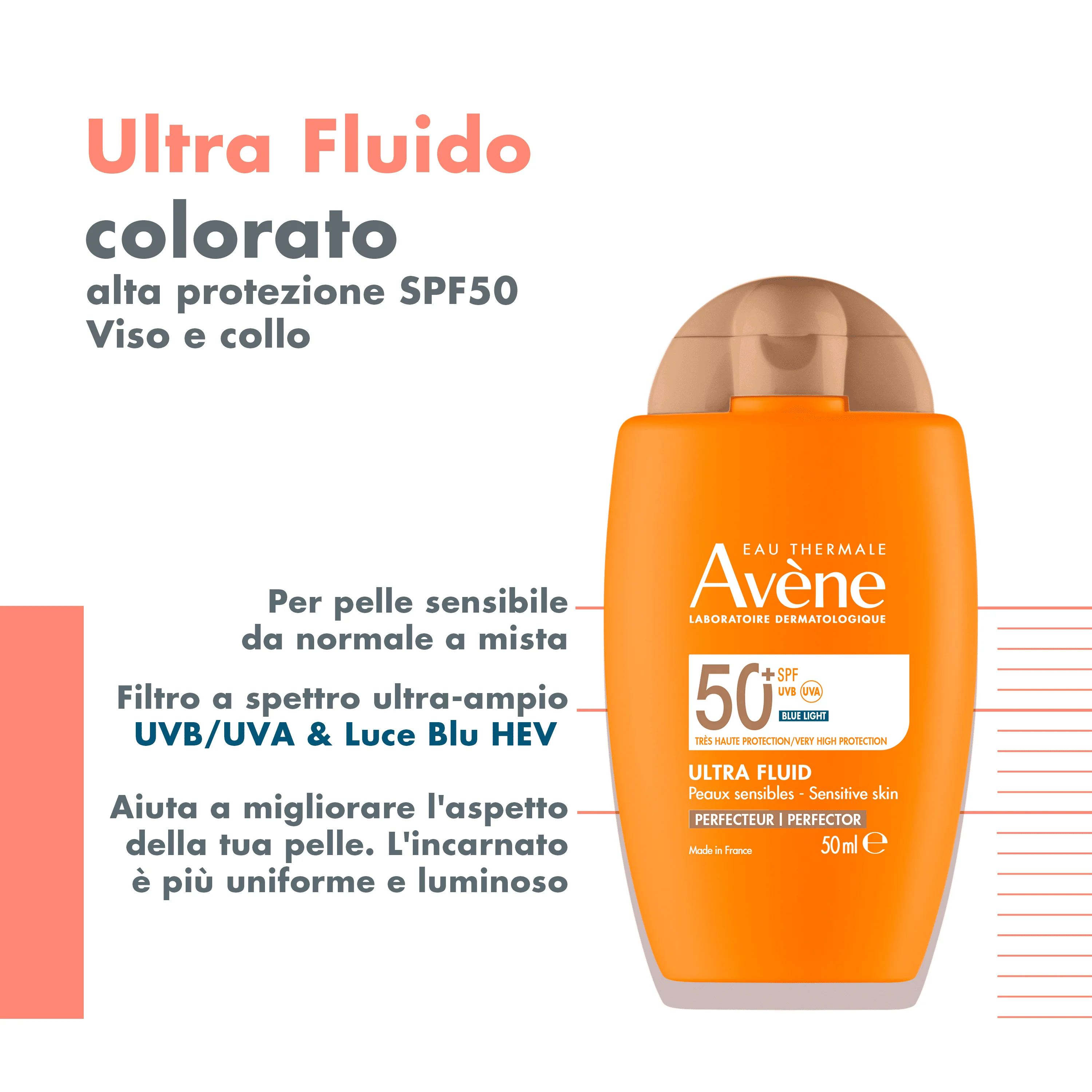 Eau Thermale Avène Ultra Fluid Perfezionatore Protezione molto alta Spf50+ 50 ml Pelle Normale