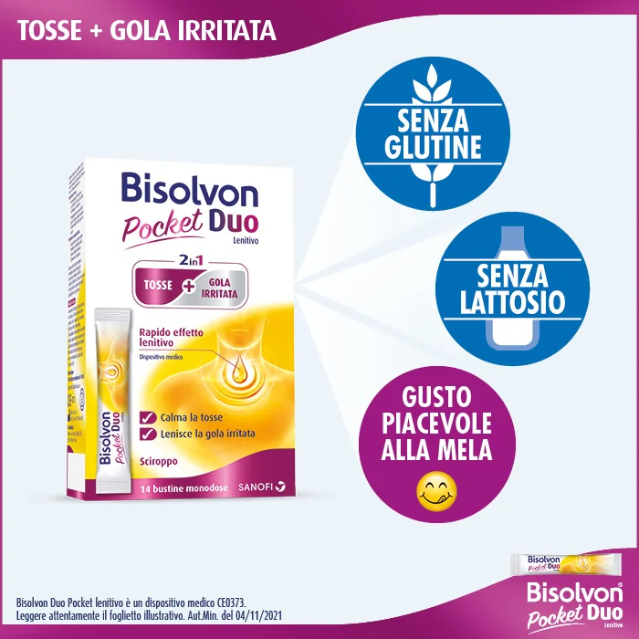 Bisolvon Duo Pocket Lenitivo Contro Tosse e Gola Irritata 14 Bustine
