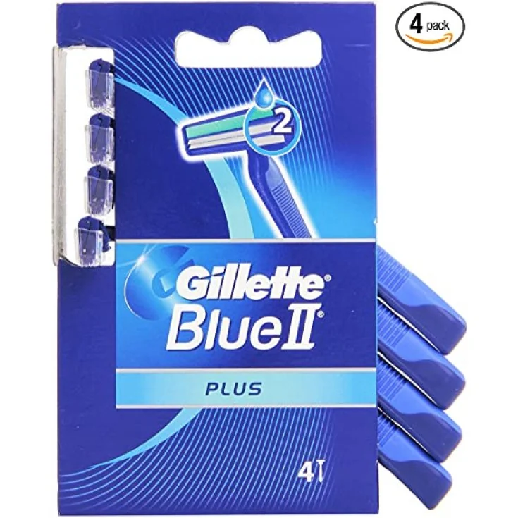 Gillette Blue II Usa&Getta Plus 4 Pezzi Rasoio Usa e Getta con 2 Lame e Strisce Lubrificanti