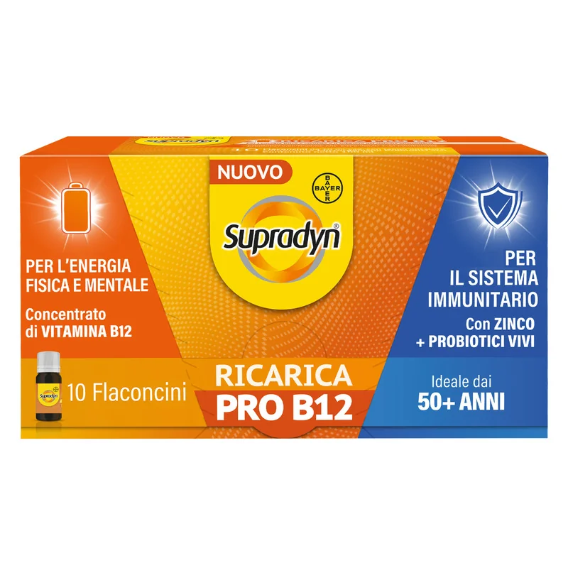 Supradyn Ricarica Pro B12 10 Flaconcini Integratore Vitamina B12 e Zinco 10