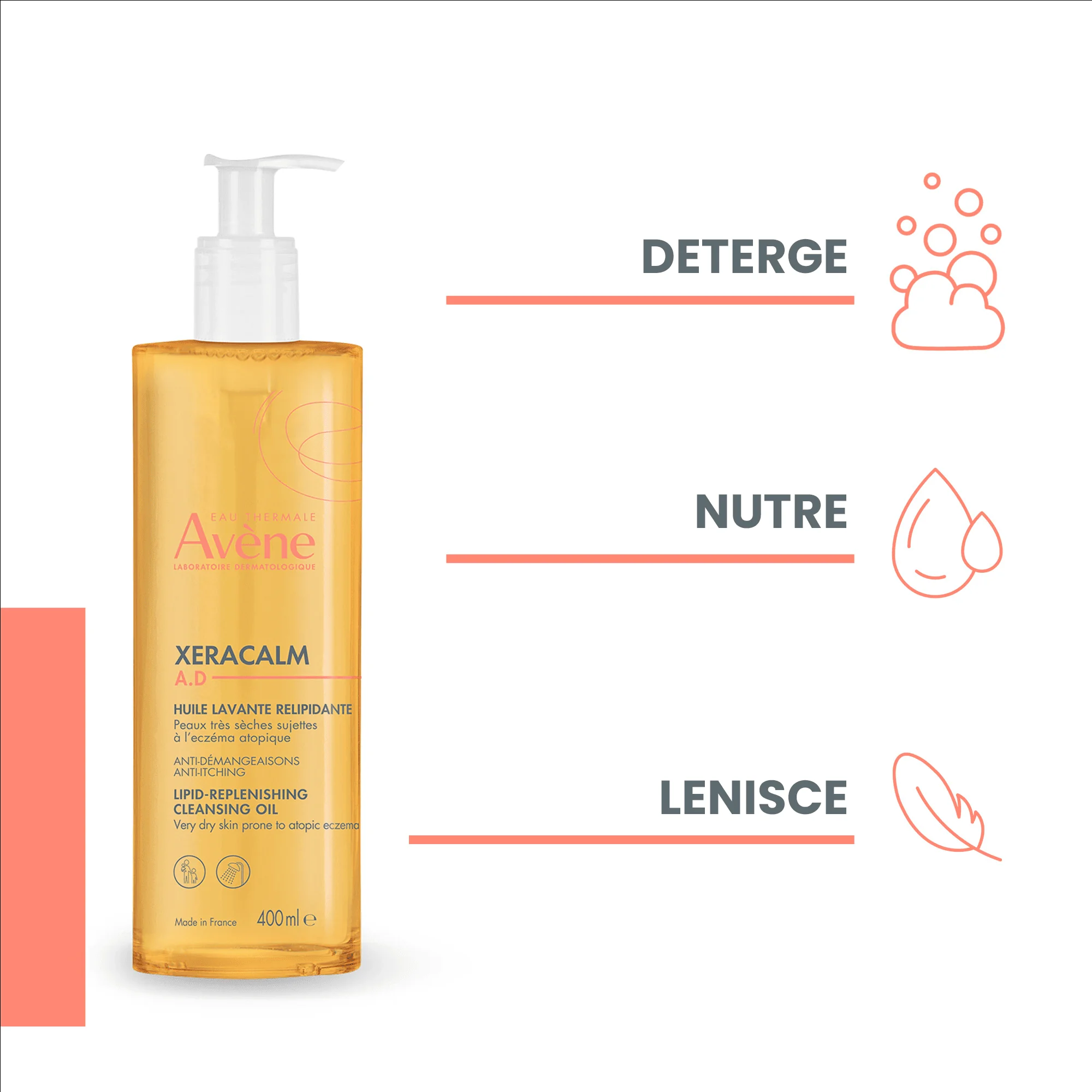 Eau Thermale Avène Xeracalm A.D Olio Detergente Liporestitutivo Prurito, 400 ml Pelle Secca a Tendenza Atopica