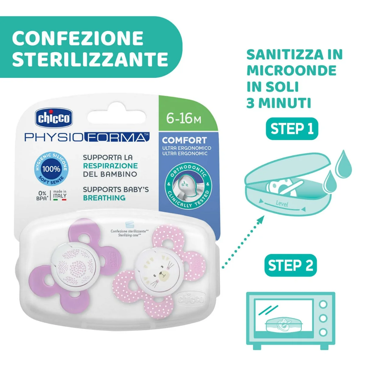 Chicco Succhietto Comfort Girl Silicone 2 Pezzi 6-16 mesi