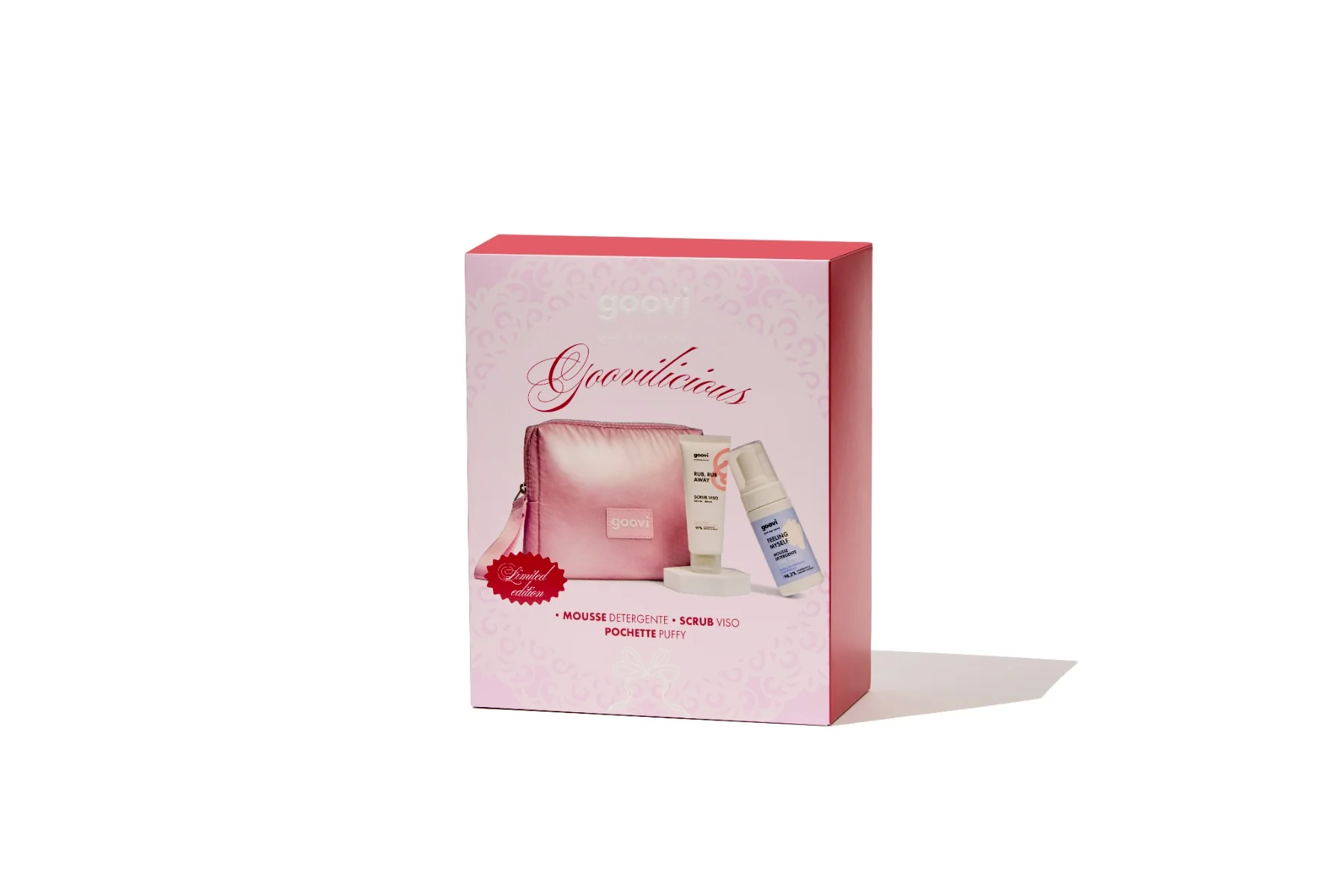 Goovi Cofanetto Detersione 2025 Scrub viso 75 ml + Mousse detergente 100 ml + Pochette riutilizzabile