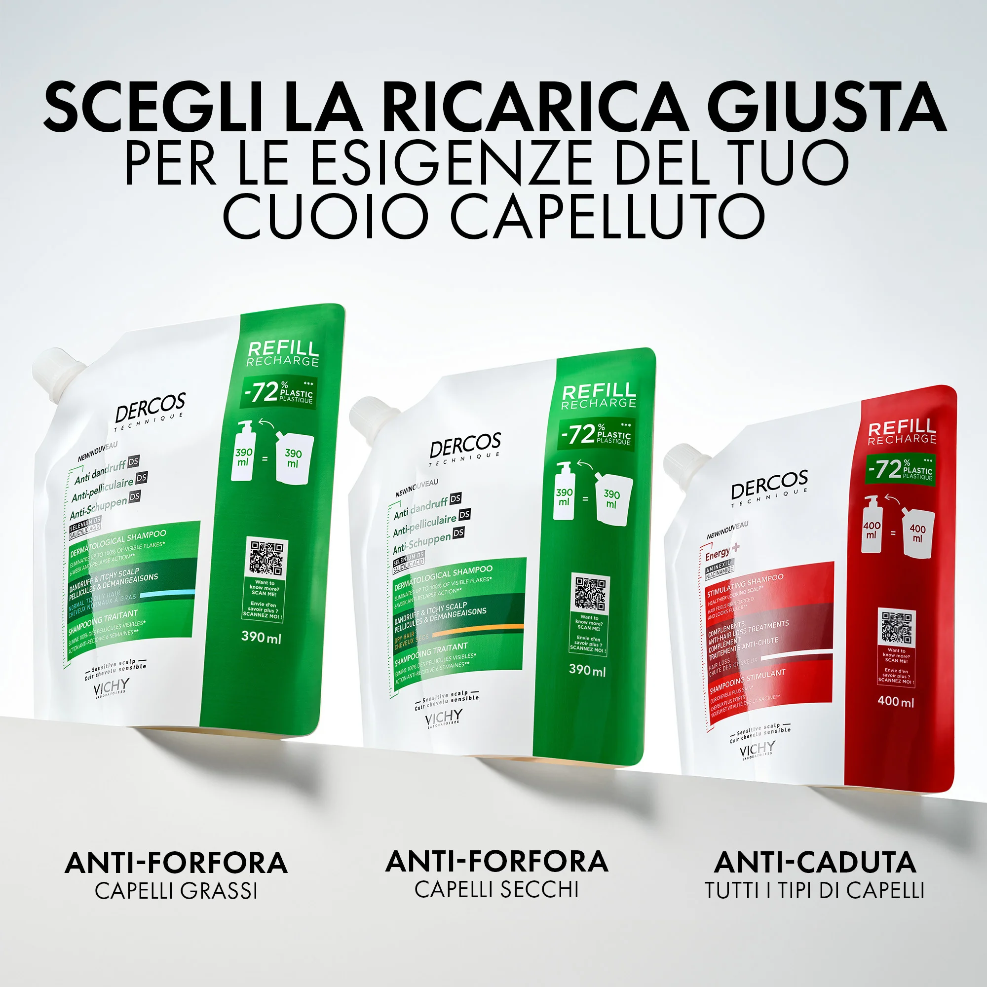 Dercos Technique Shampoo Antiforfora Ds Grassi Refill 390 Ml Specifico per i  Capelli da Normali a Grassi