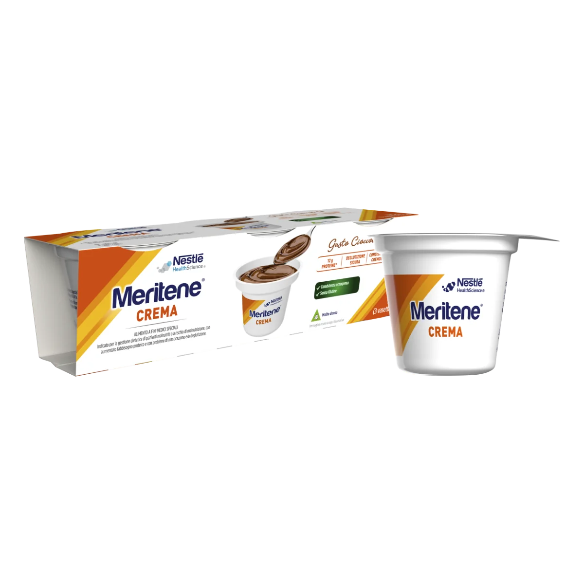 Meritene Forza e Vitalità  Crema Cioccolato Dessert Iperproteico Ipercalorico 3x125 g Crema Ipercalorica