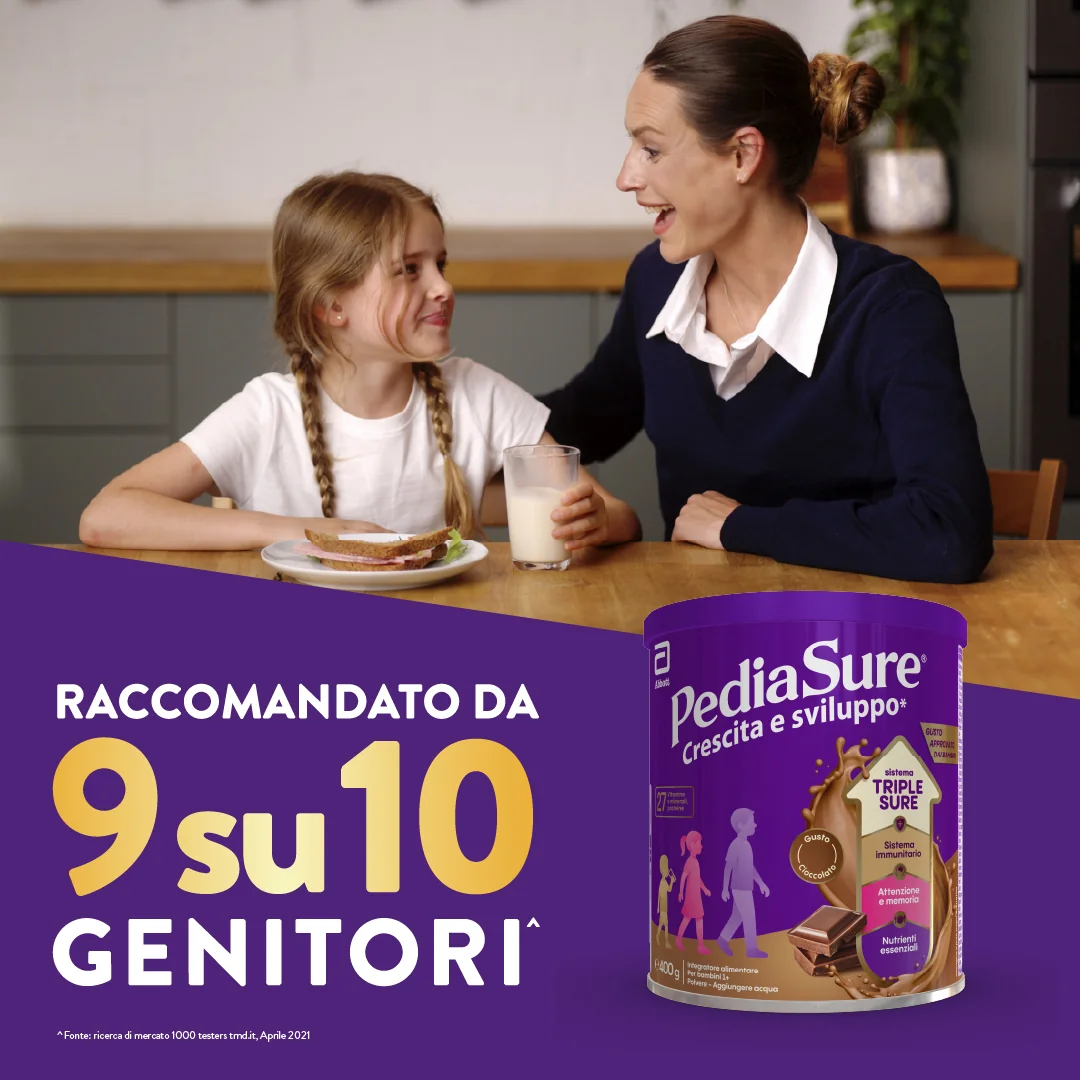 Pediasure Crescita E Sviluppo Integratore Multivitaminico Per Bambini Formato 400g Gusto Cioccolato Integratore per la Crescita