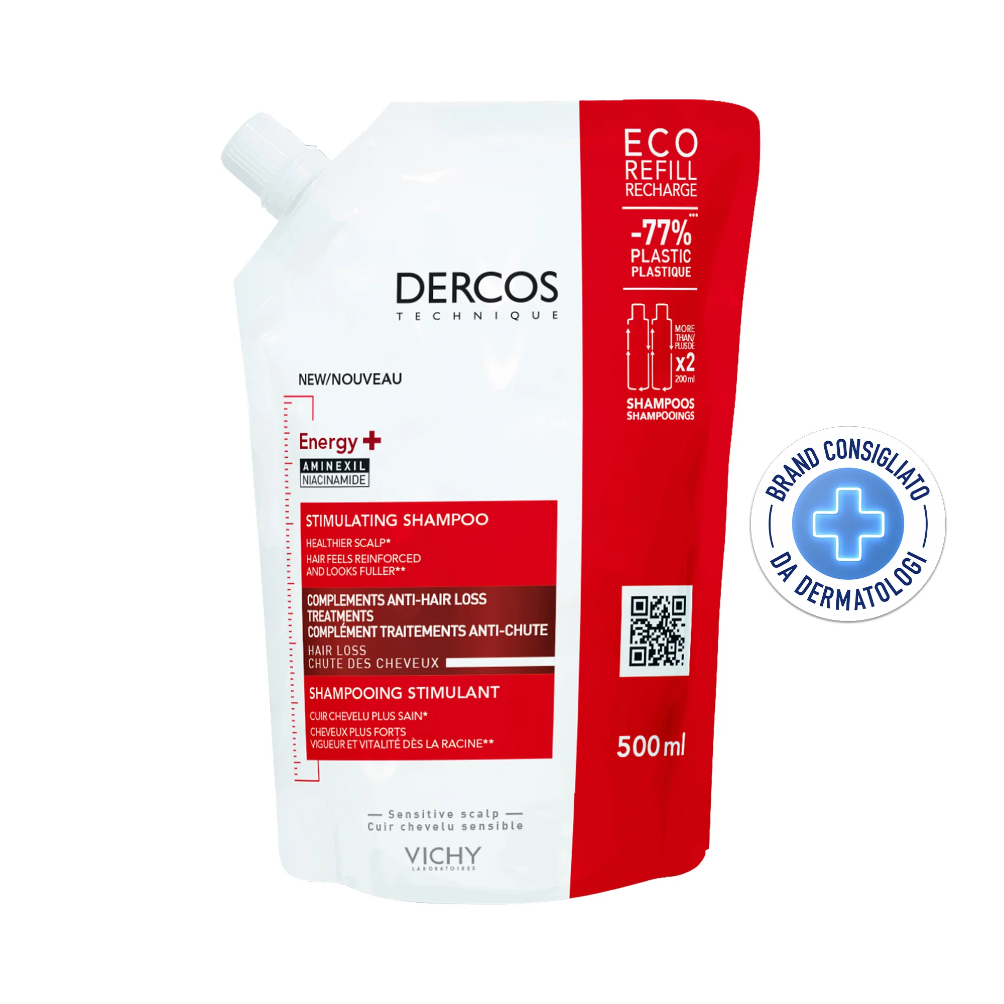 Vichy Dercos Shampoo Energy+ Eco-Ricarica 500 Ml Energizzante e rinforzante