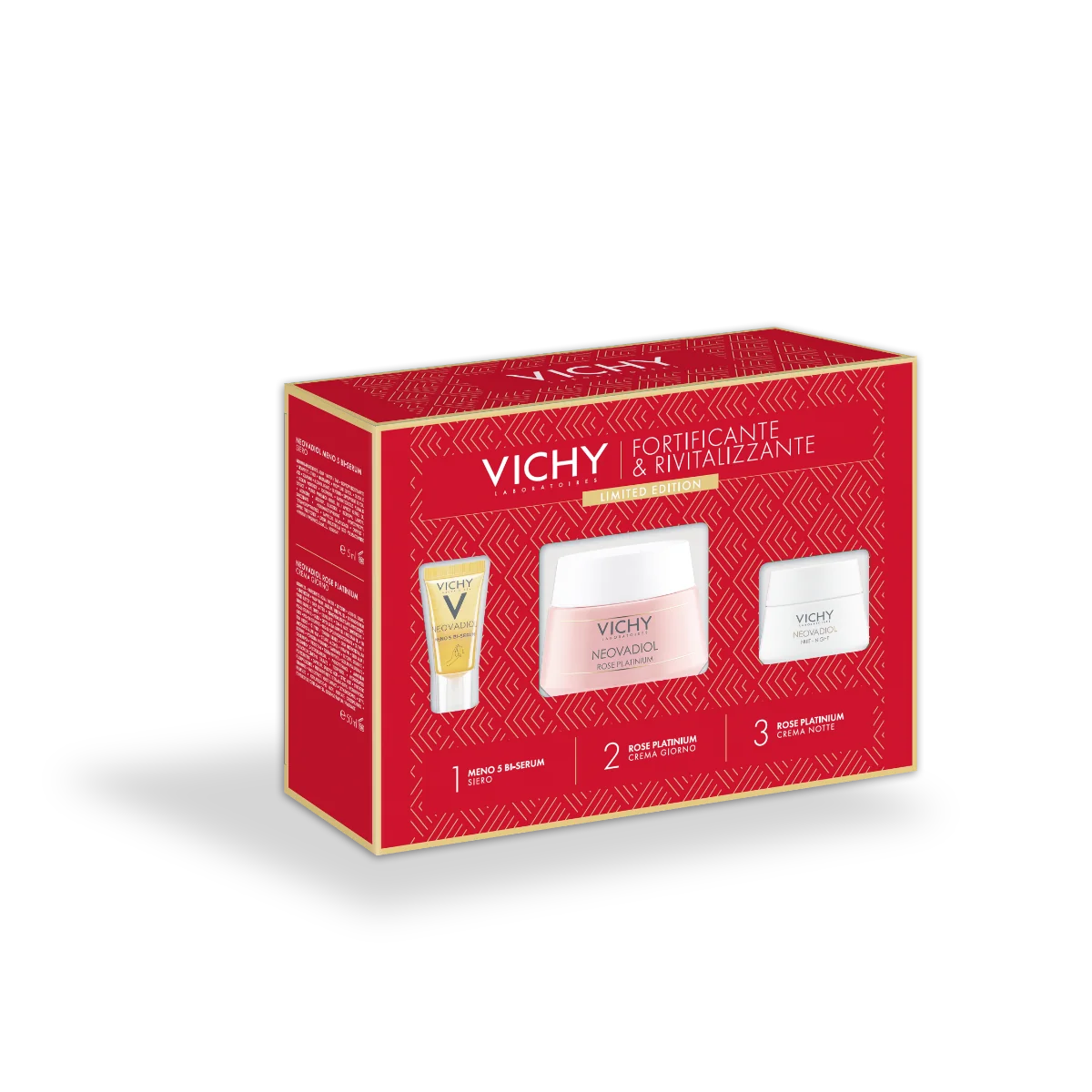 Cofanetto Natale Neovadiol 2023 Neovadiol Meno 5 Bi-Serum Siero + Neovadiol Rose Platinium Crema Giorno + Neovadiol Rose Platinium Crema Notte.