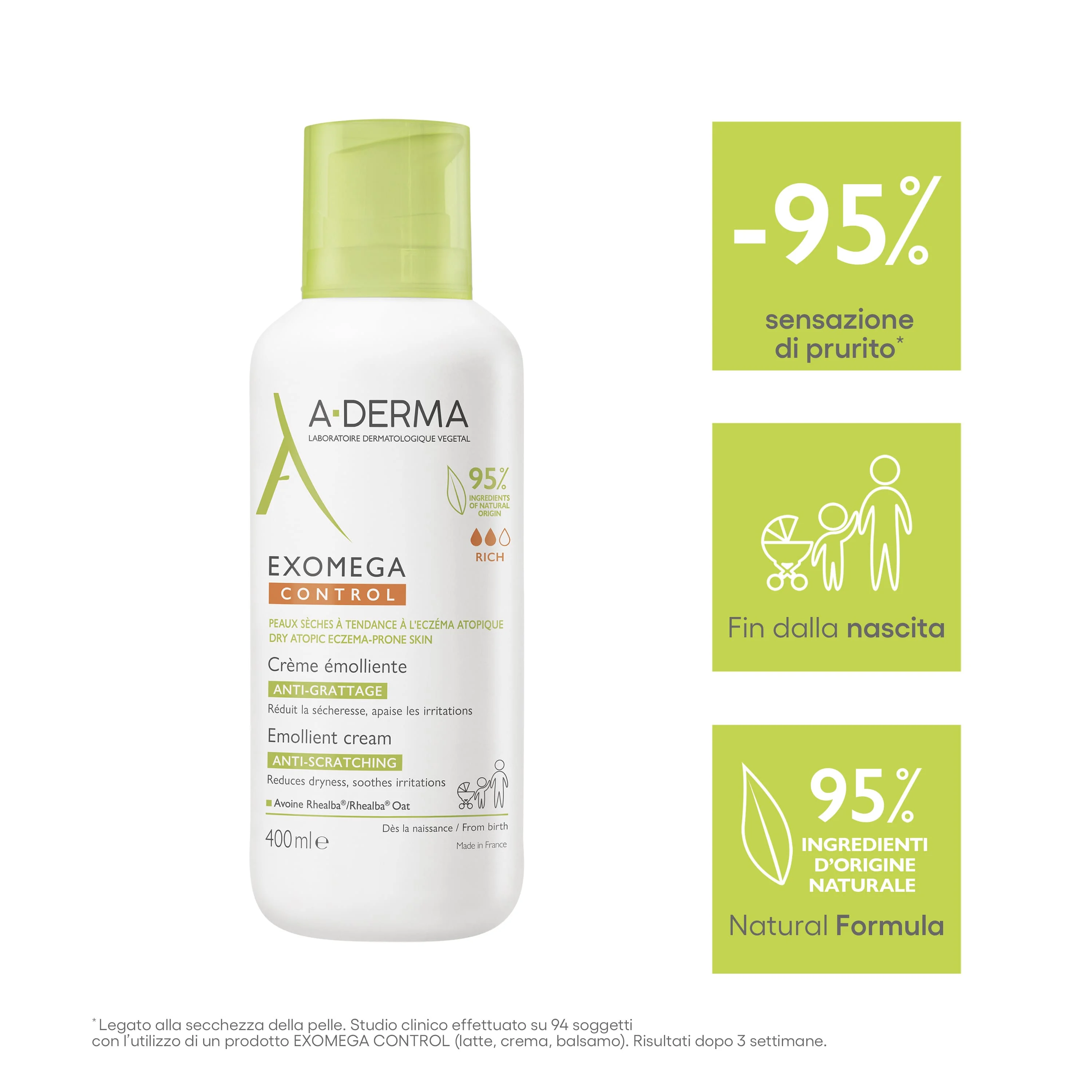 A-Derma Exomega Control Crema Emolliente  Anti-grattage 400 ml Pelle Secca a Tendenza Atopica