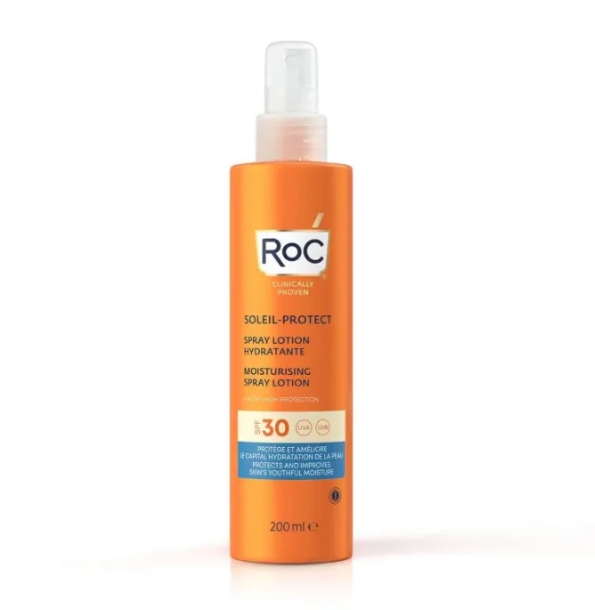 RoC Lozione Spray Solare Corpo SPF30 Idratante 200 ml Ideale Per Pelli Secche