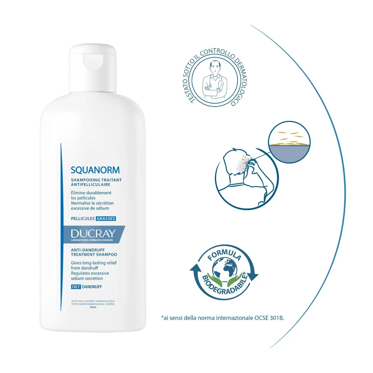 Ducray Squanorm Shampoo Trattante Forfora Grassa 200 ml Shampoo Lenitivo