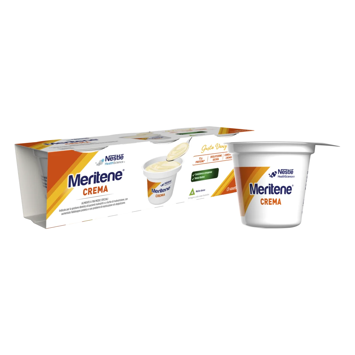 Meritene Forza e Vitalità  Crema Vaniglia Dessert Iperproteico Ipercalorico 3x125 g Crema ipercalorica