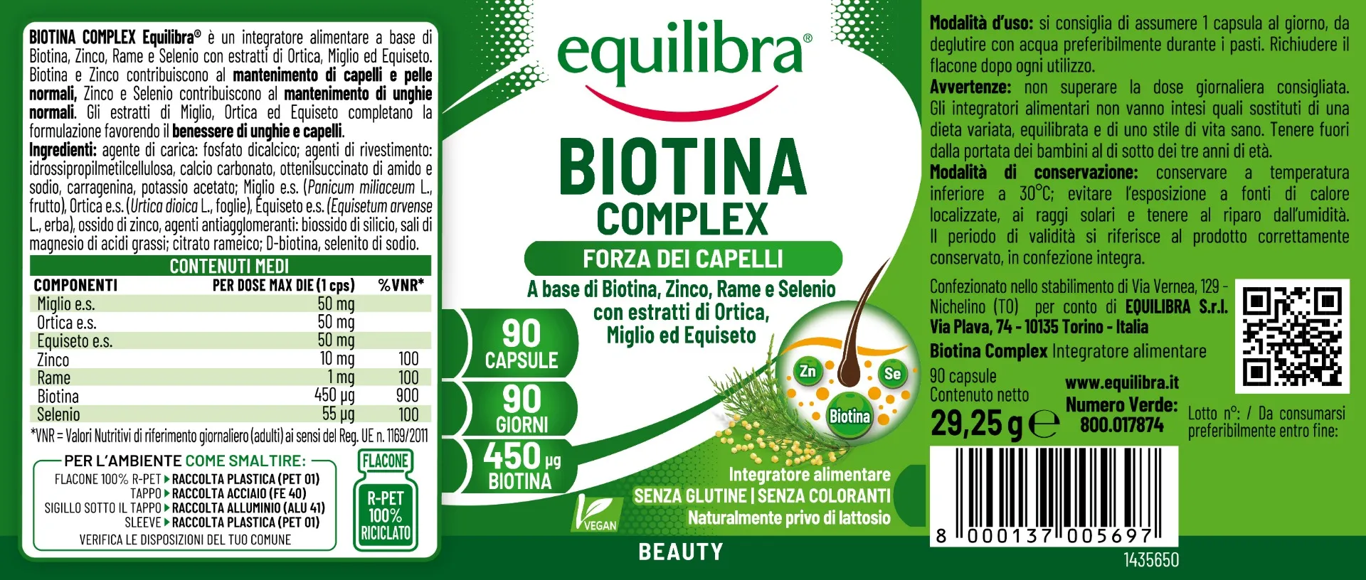 Equilibra Biotina Complex 90 Compresse Unghie, Pelle e Capelli