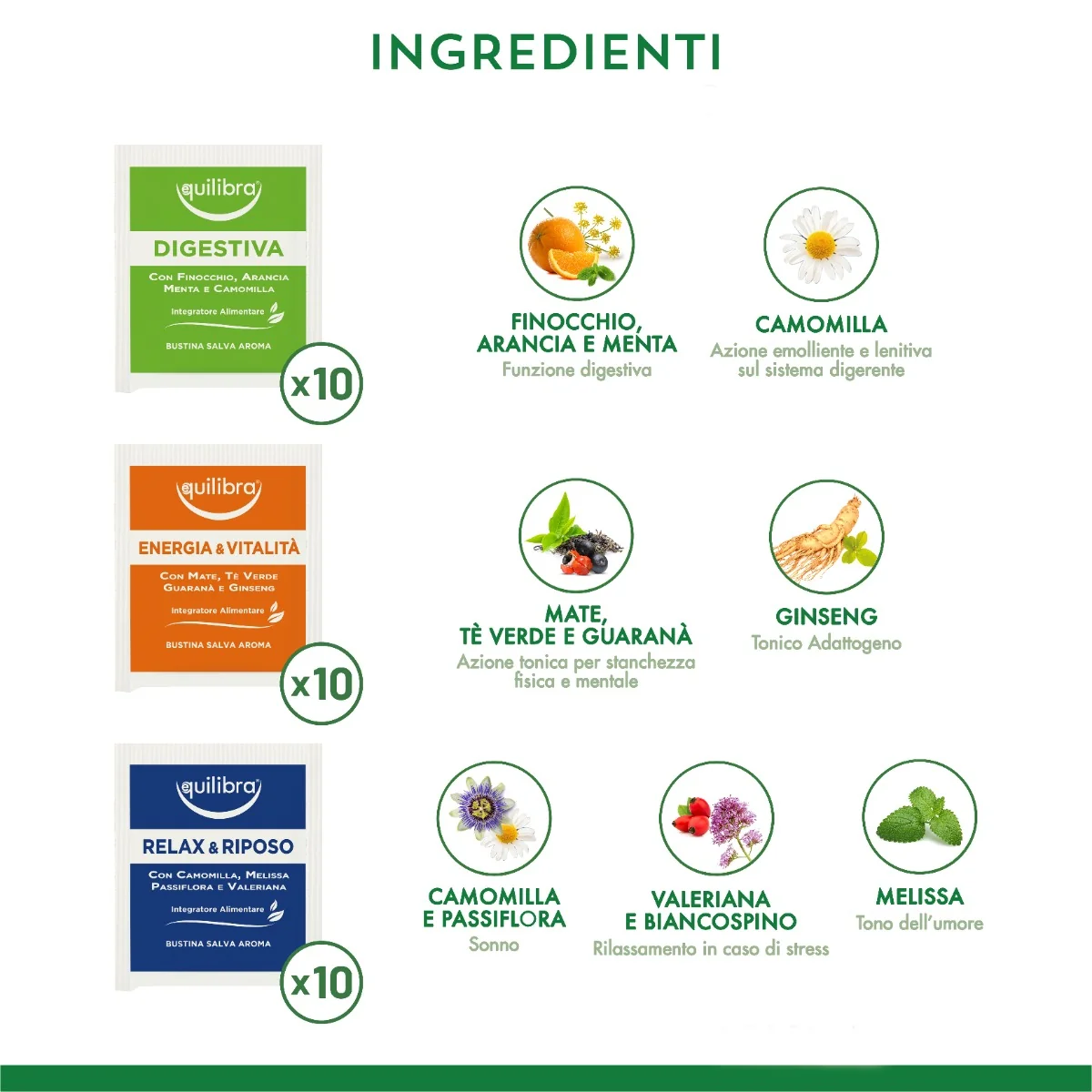 Equilibra Cofanetto Tisane Collection 60 Filtri Tisane con Ingredienti Funzionali