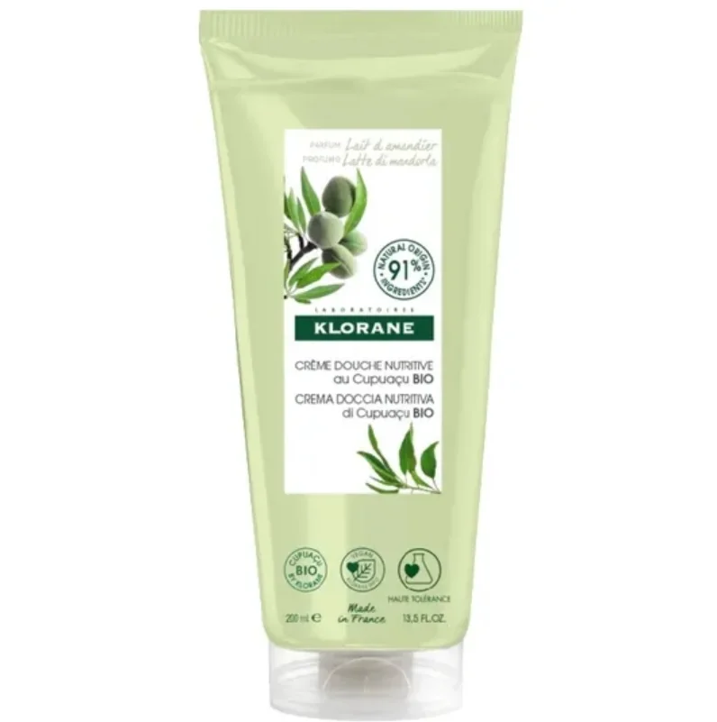 Klorane Crema Doccia al Latte Di Mandorla con Burro Di Cupuacu BIO 200 ml Ricca Detergente e Lenitiva