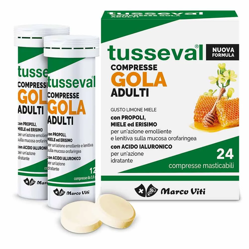 Tusseval Gola Adulti 24 Compresse Masticabili Limone E Miele Senza Glutine