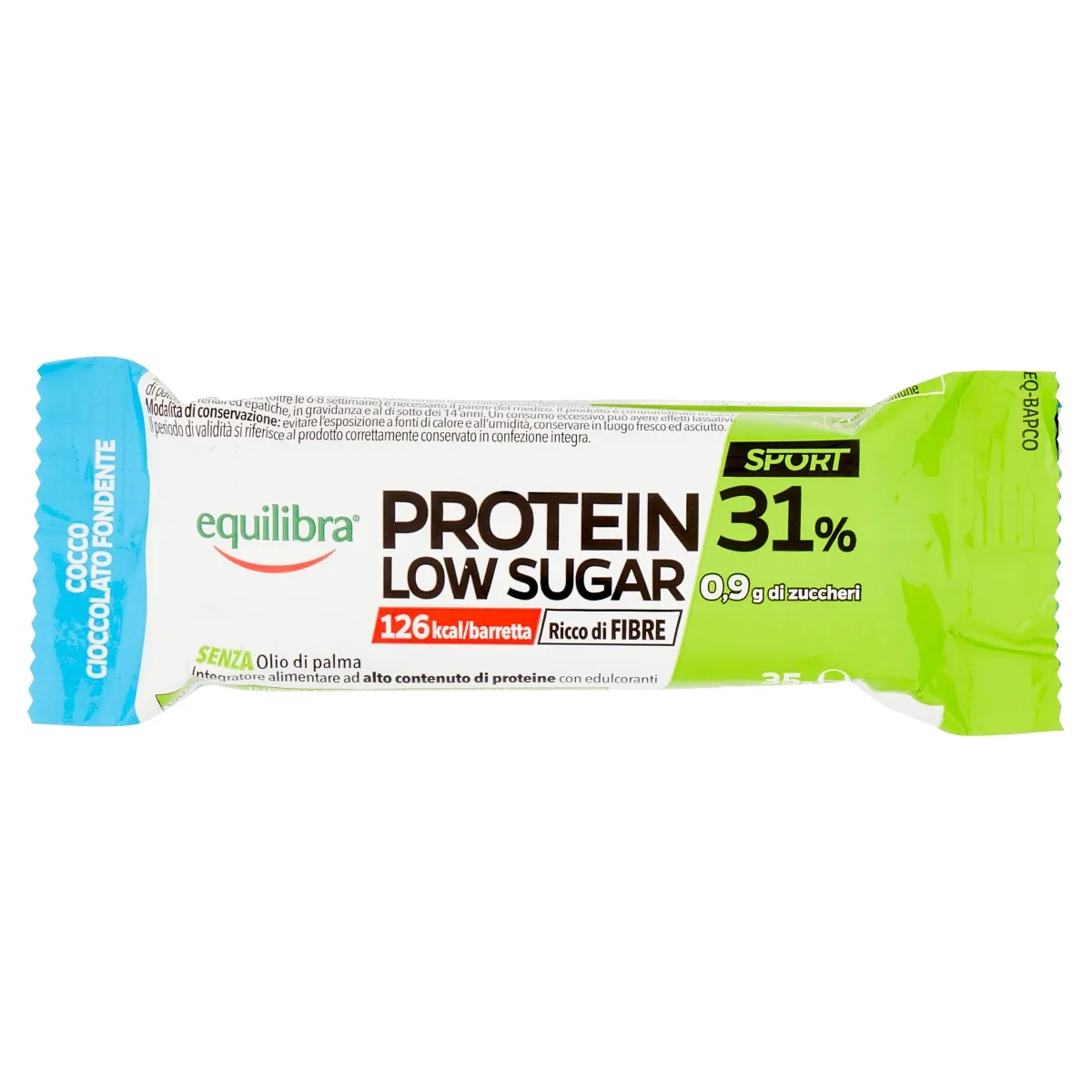 Equilibra Protein 31% Low Sugar Barretta Cocco e Cioccolato Fondente 35 g Snack ad alto contenuto proteico