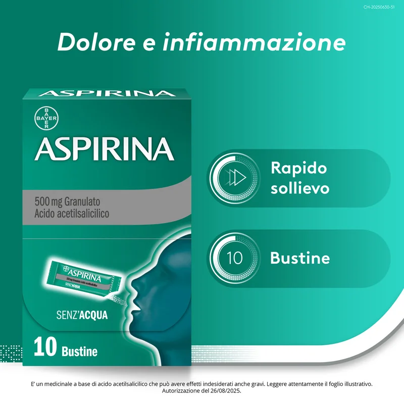 Aspirina in Granuli Antidolorifico 10 Bustine Mal di Testa