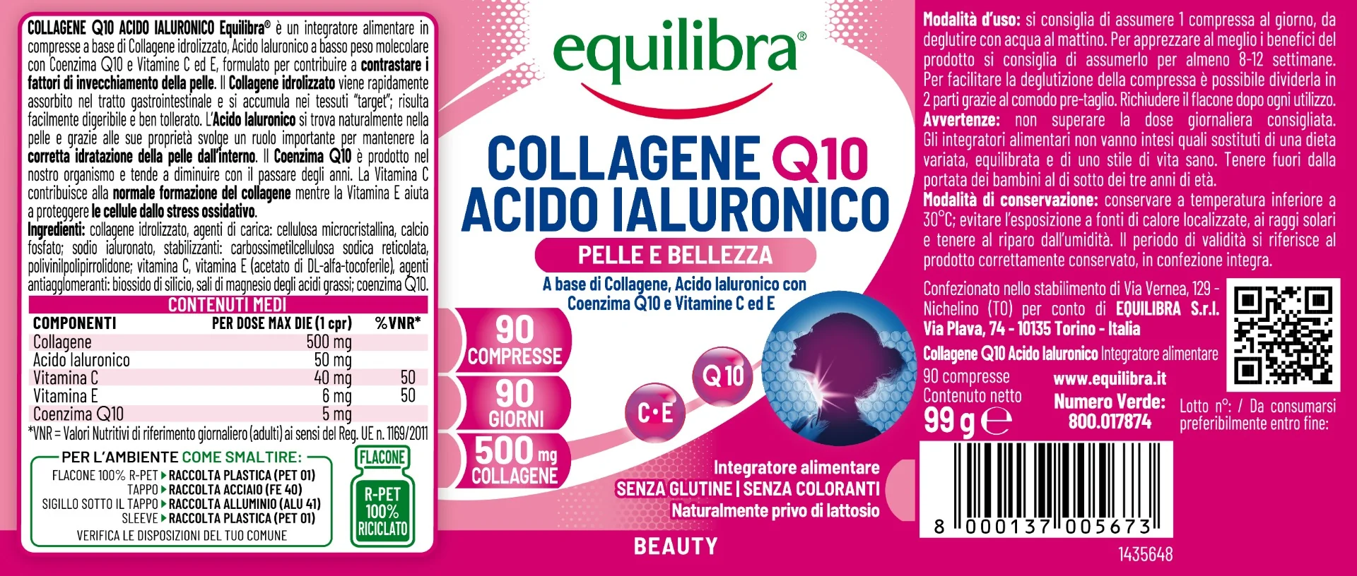 Equilibra Collagene Q10 Acido Ialuronico 90 Compresse Antiage