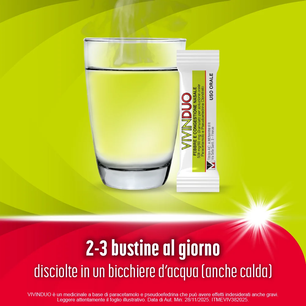 Vivinduo Febbre Congestione Nasale 10 Bustine Sintomi del Raffreddore e dell'Influenza
