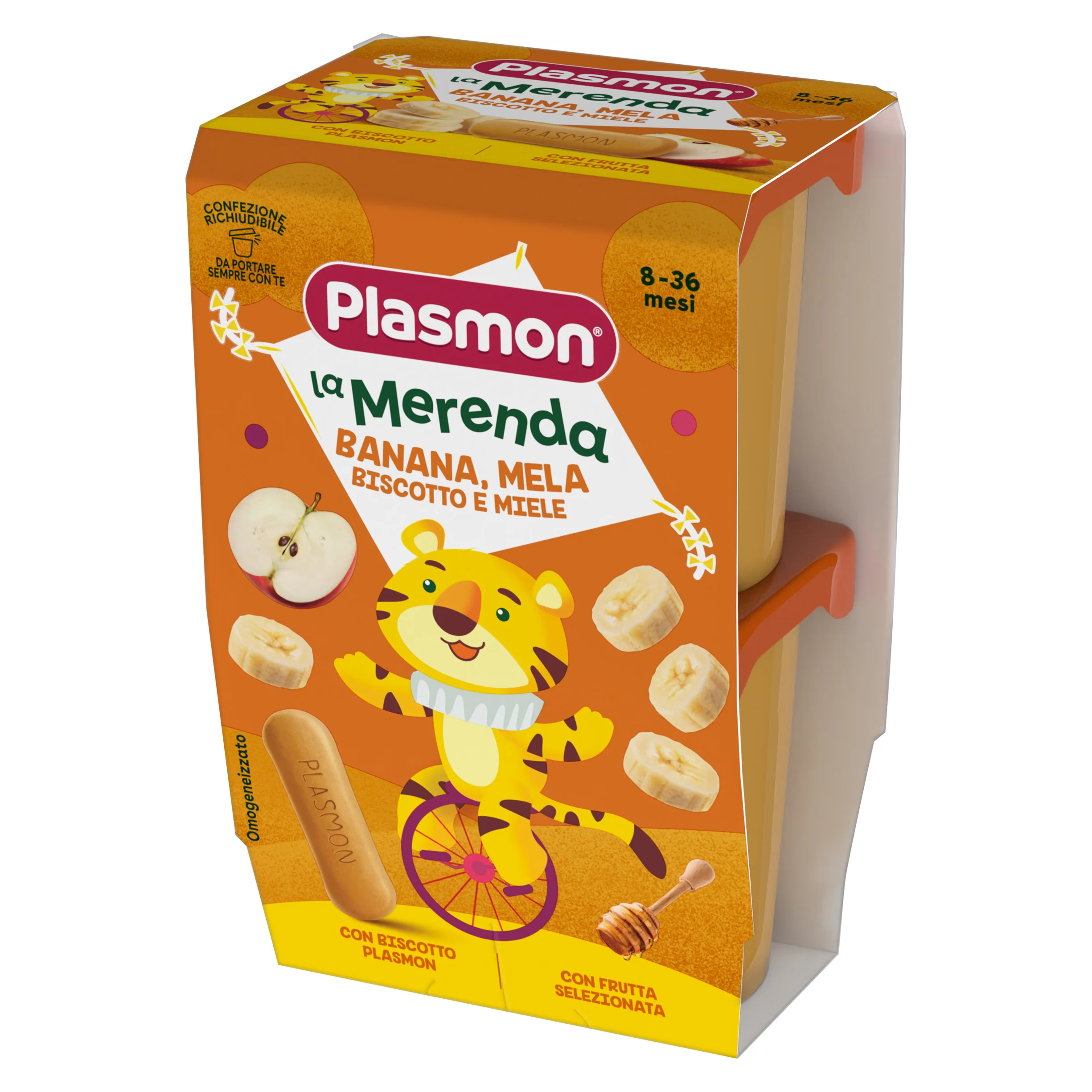 La Merenda Bambini Banana Mela Biscotto Miele 2 x 120 g Alimento per l'infanzia