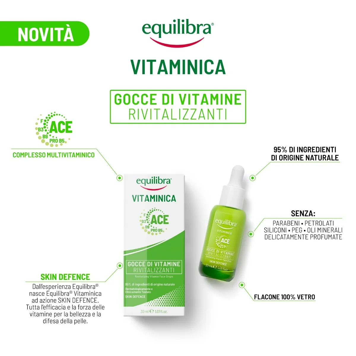 Equilibra Viso Vitaminica Gocce di Vitamine Rivitalizzanti 30 Ml Siero Viso Rinnovatore