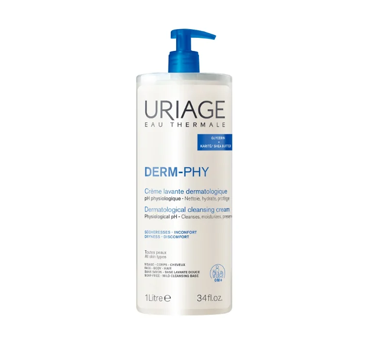 Uriage Eau Thermale Derm-PHY 1 Litro Detergente Senza Sapone Viso Corpo e Capelli