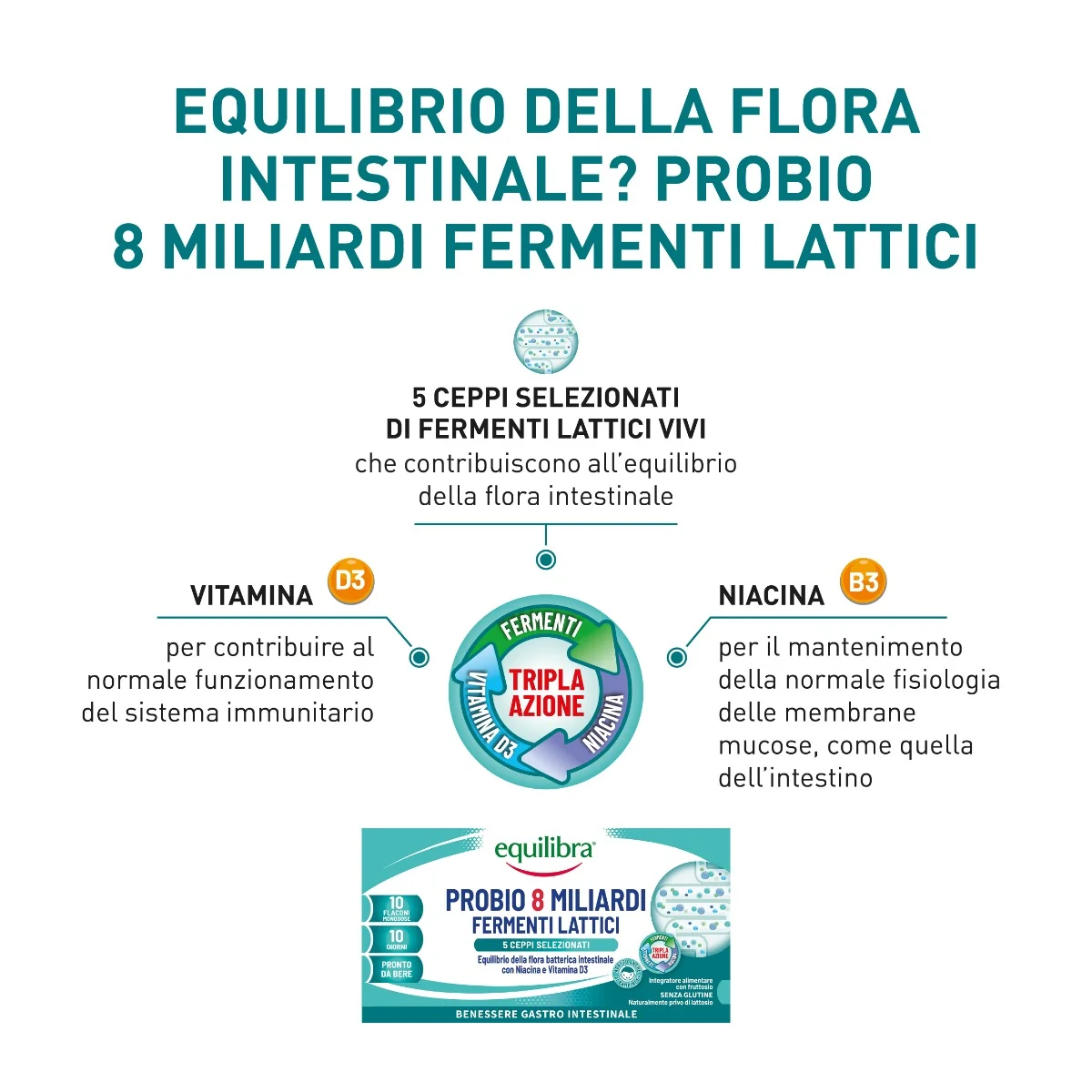 Equilibra Probio 8 Miliardi 10 Flaconcini Intestino in equilibrio