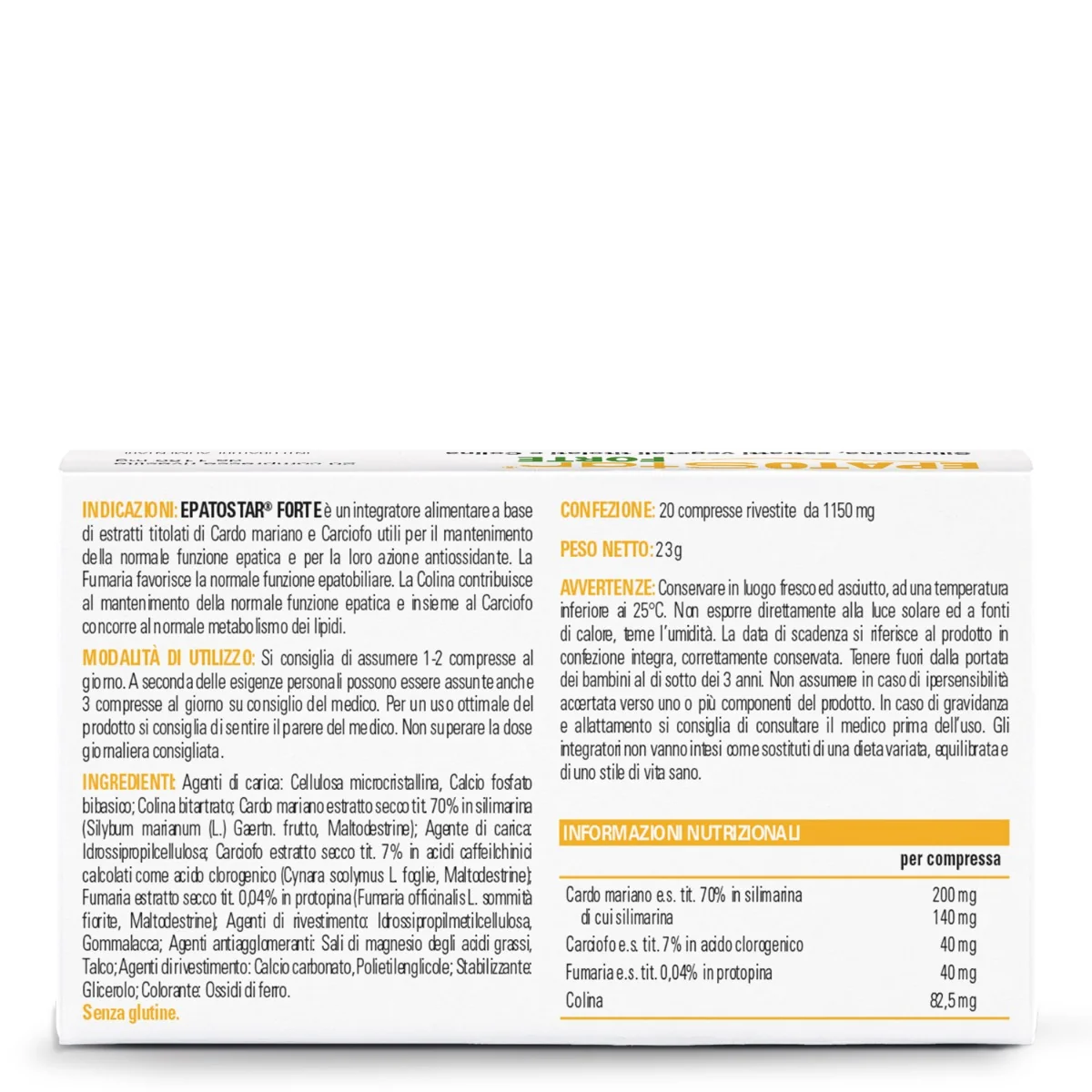 Epatostar Forte Integratore Funzione Epatica 20 Compresse Senza Glutine