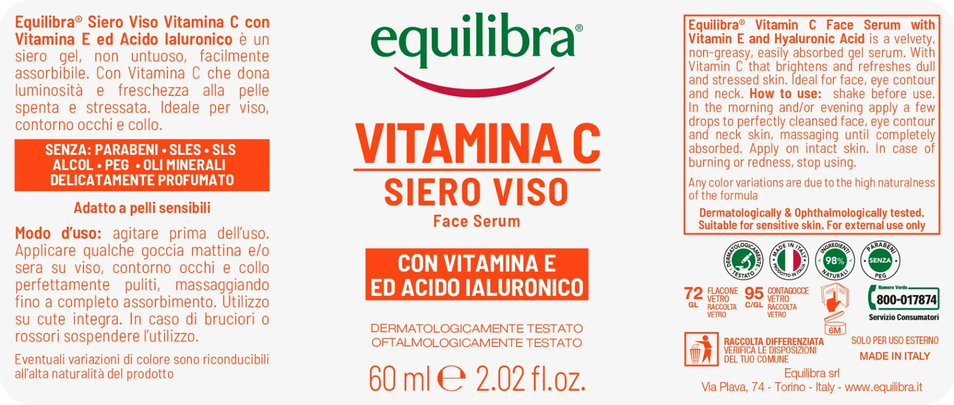 Equilibra Viso Siero Vitamina C Acido Ascorbico