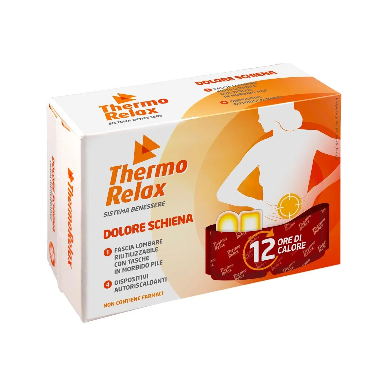 Thermorelax Fascia Lombare Per Schiena + 4 Dispositivi Autoriscaldanti Sollievo Contro il Dolore della Schiena