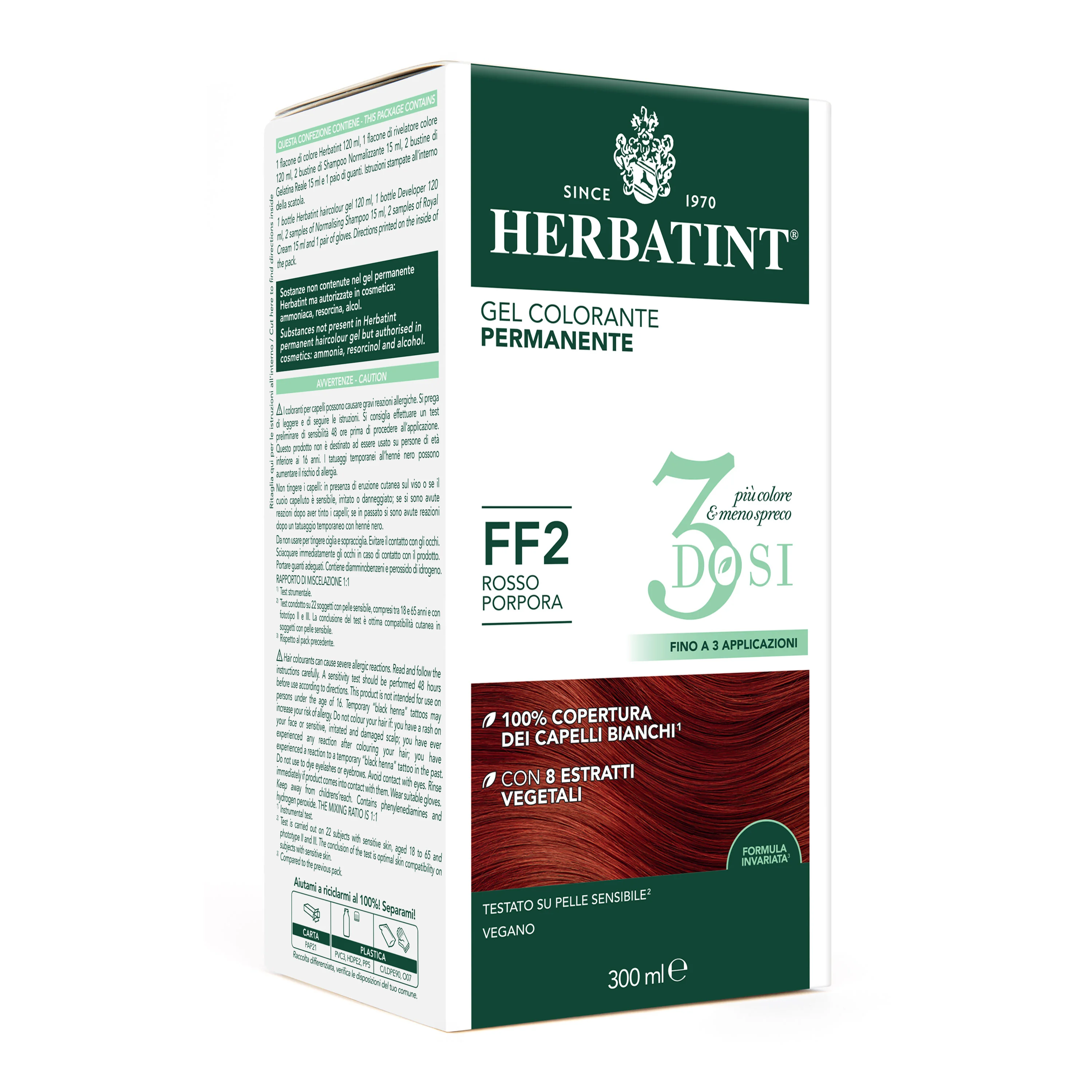 Herbatint Gel Colorante Permanente 3Dosi Ff2 300 Ml 100% Copertura Capelli Bianchi