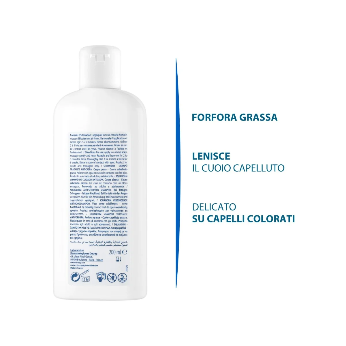 Ducray Squanorm Shampoo Trattante Forfora Grassa 200 ml Shampoo Lenitivo