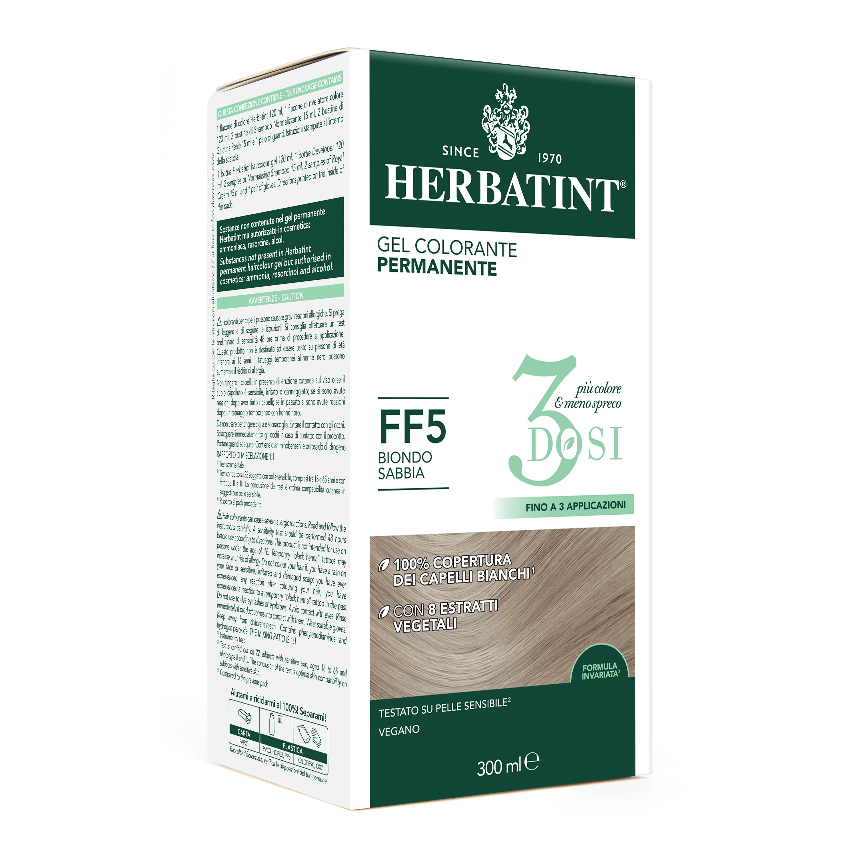 Herbatint Gel Colorante Permanente 3Dosi Ff5 300 Ml 100% Copertura Capelli Bianchi