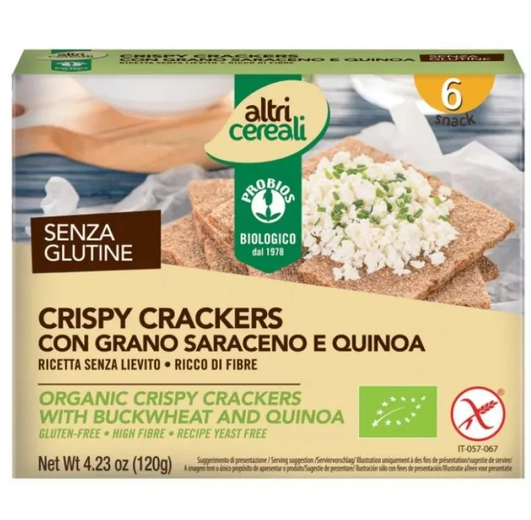 AltriCereali Crispy Crackers con Grano Saraceno e Quinoa Senza Glutine 120 g Alimento Bio