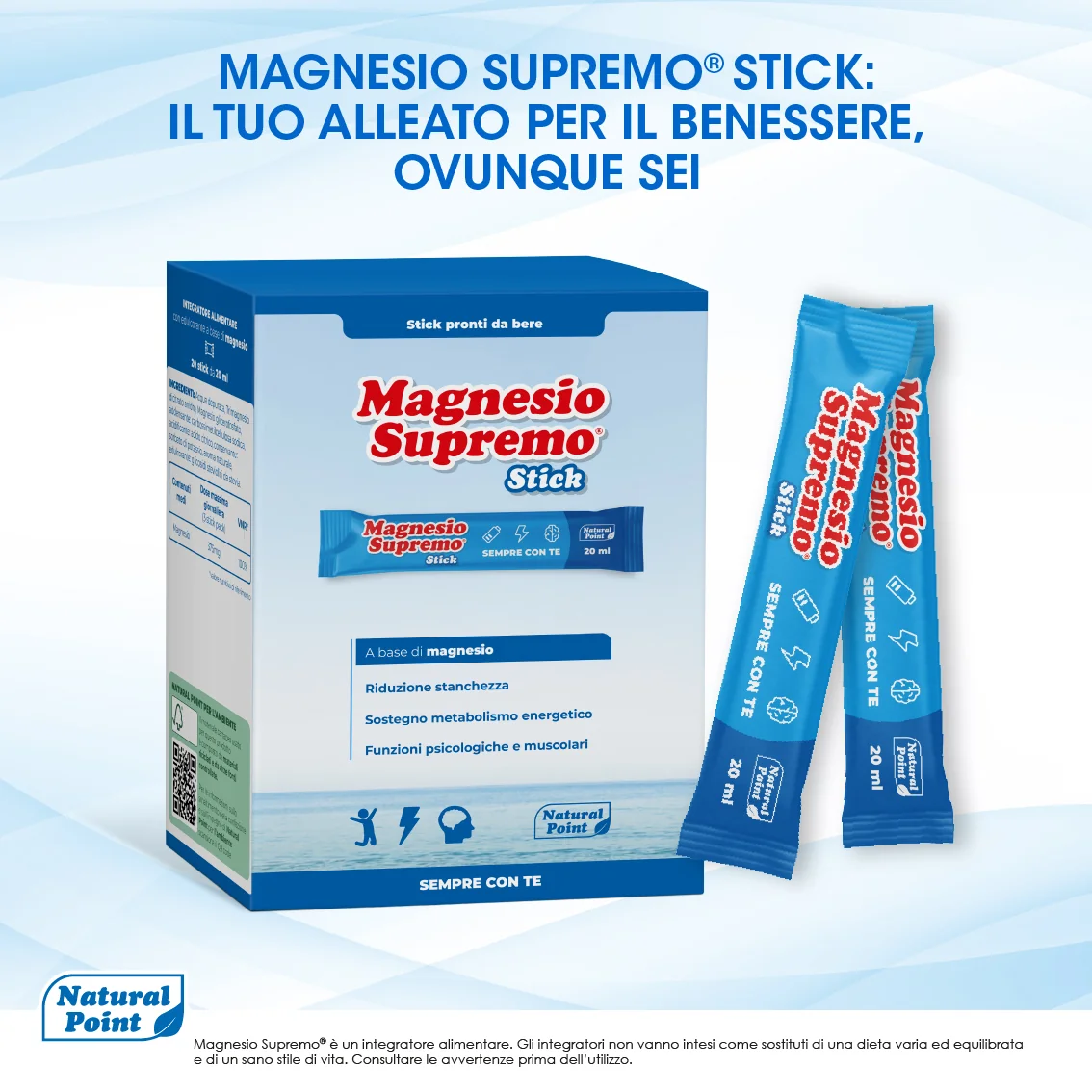 Natural Point Magnesio Supremo 20 Stick Integratore Alimentare