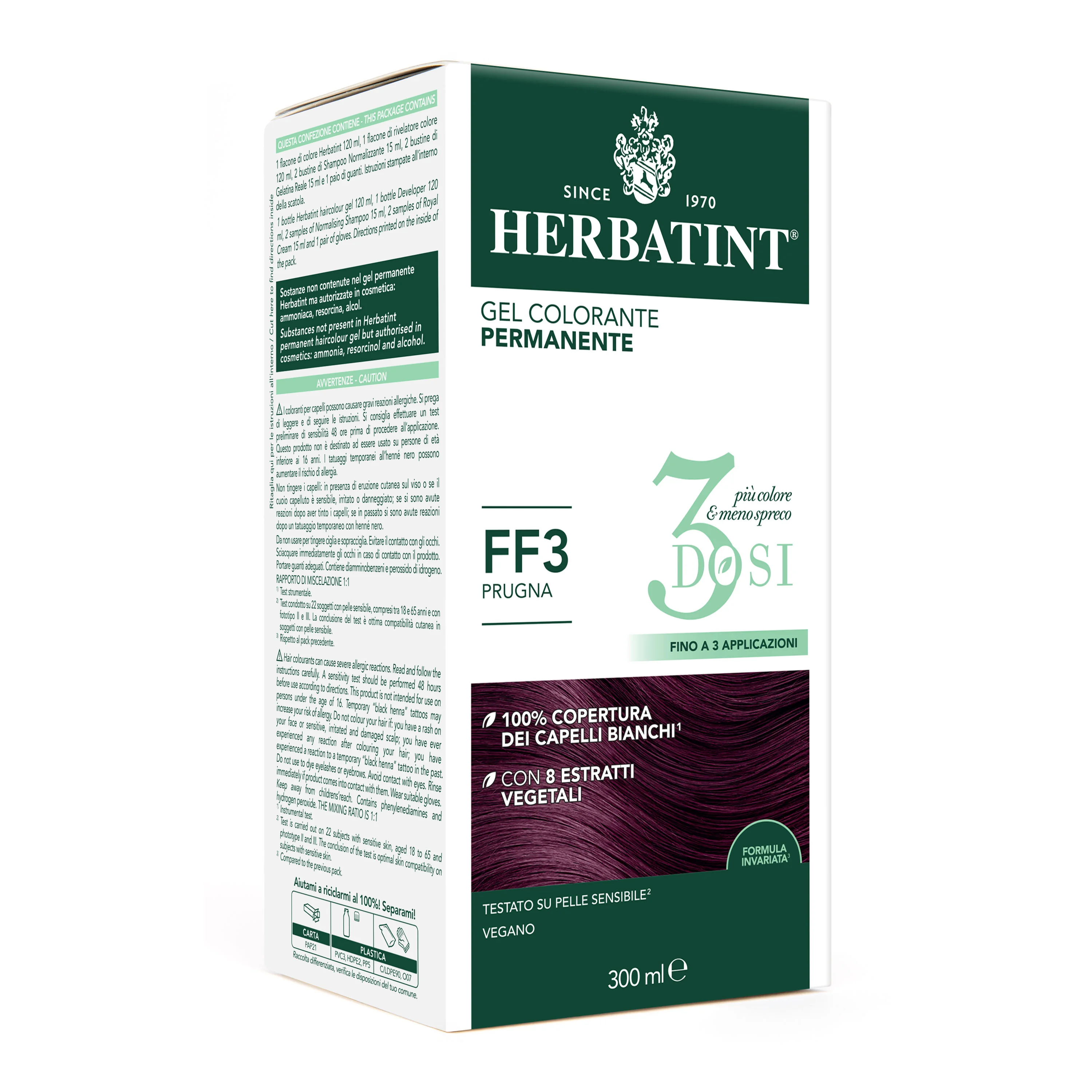Herbatint Gel Colorante Permanente 3Dosi Ff3 300 Ml 100% Copertura Capelli Bianchi