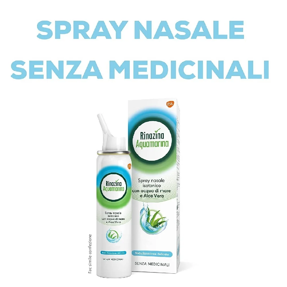 Rinazina Aquamarina Spray Nasale Isotonico con Aloe Vera 100 ml Pulizia Nasale