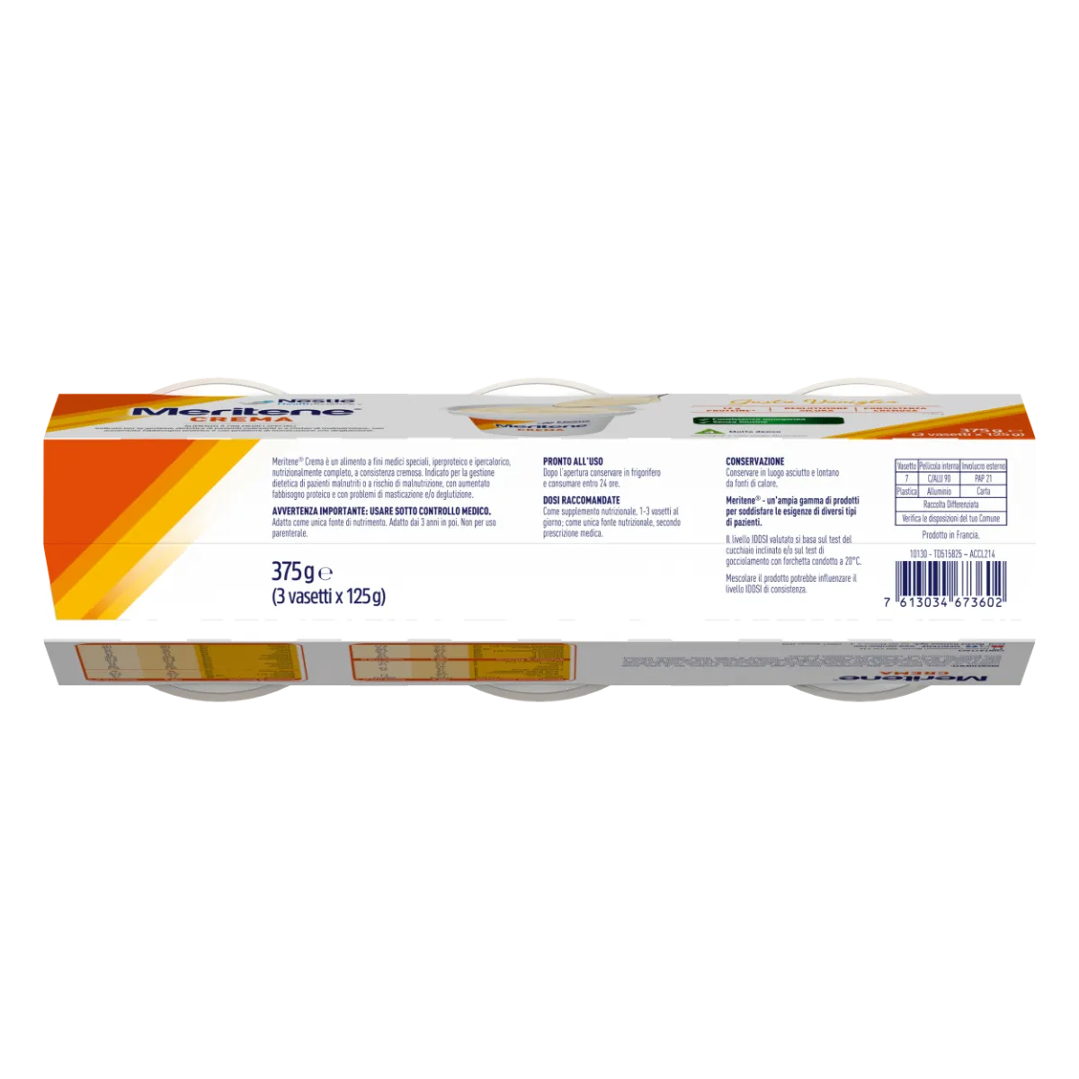 Meritene Forza e Vitalità  Crema Vaniglia Dessert Iperproteico Ipercalorico 3x125 g Crema ipercalorica