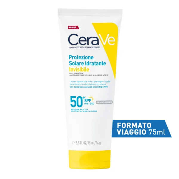 CeraVe Protezione Solare Spf50+ 75 ml Solare Idratante Invisibile per Viso e Corpo