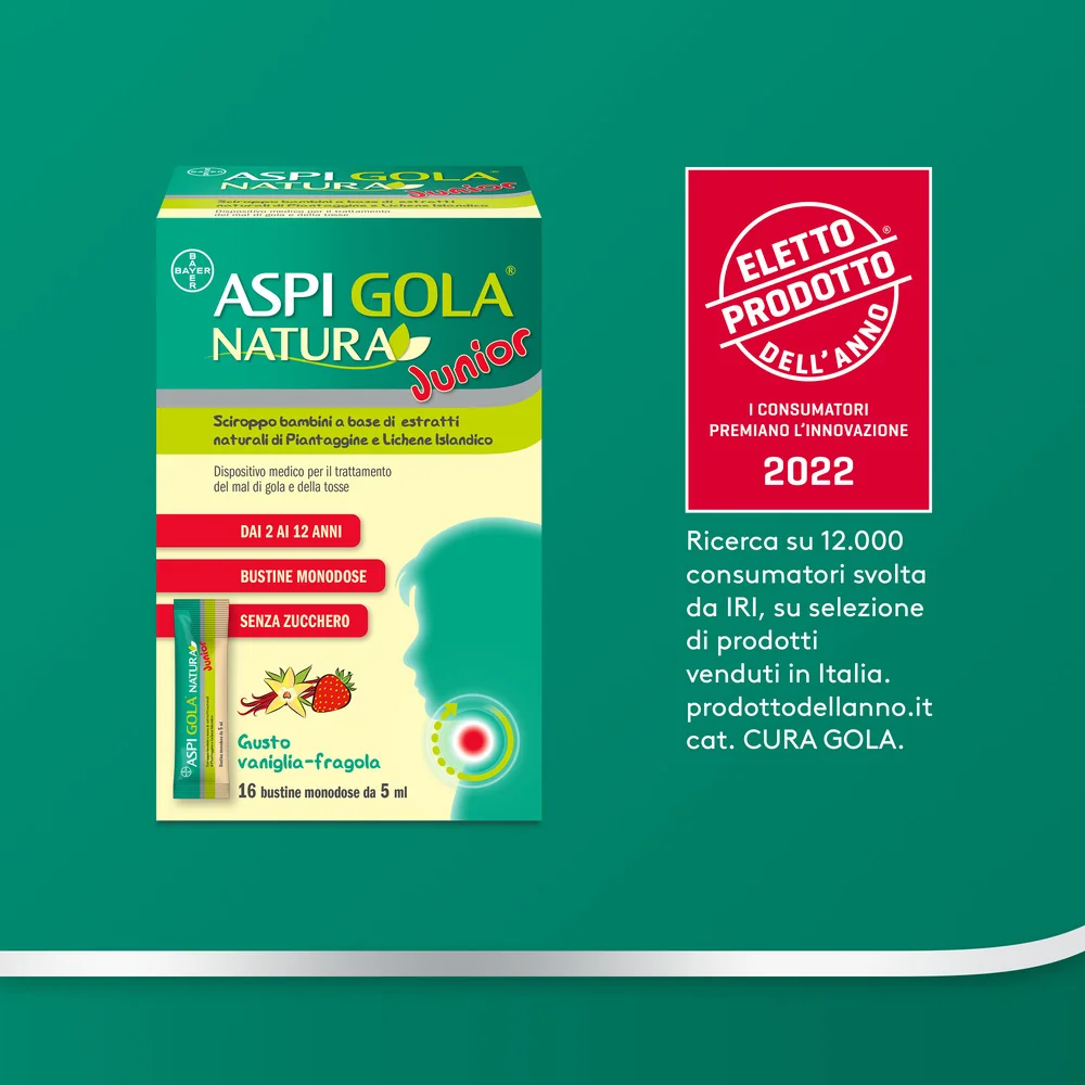 Aspi Gola Natura Junior Sciroppo 16 Bustine Mal di Gola e Tosse