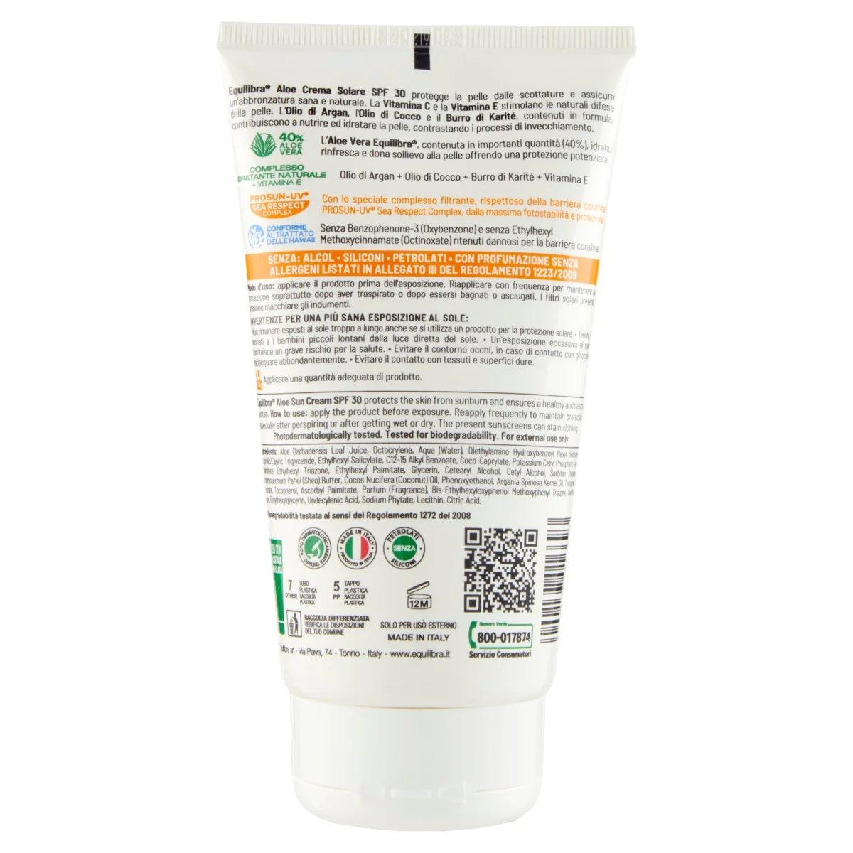 Equilibra Crema Solare Aloe Spf 30 150 ml Protezione Solare