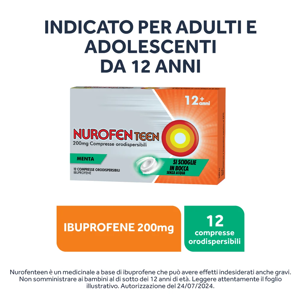 Nurofenteen 200 mg Ibuprofene Analgesico Menta 12 Compresse Orodispensabili Antinfiammatorio